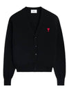 Red Heart Logo Merino Wool Cardigan Black - AMI - BALAAN 2