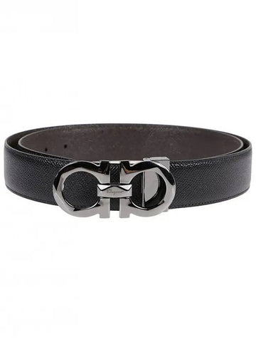 Silver Gancini Reversible Leather Belt Black - SALVATORE FERRAGAMO - BALAAN 1