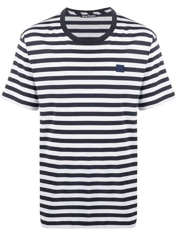 Face Patch Striped Short Sleeve T-Shirt Navy - ACNE STUDIOS - BALAAN 1