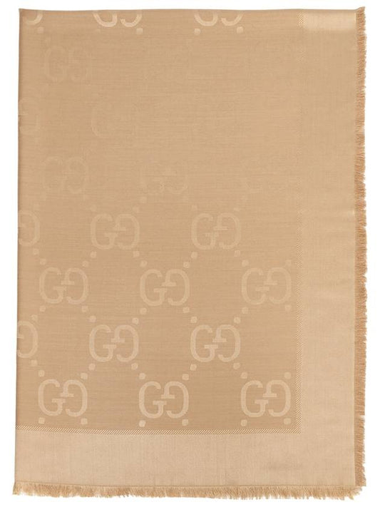 GG jacquard silk wool muffler beige - GUCCI - BALAAN.