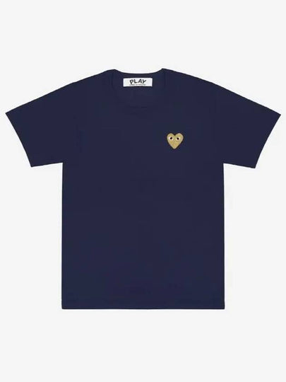 Gold Heart Wappen Short Sleeve T-Shirt Navy - COMME DES GARCONS - BALAAN 2