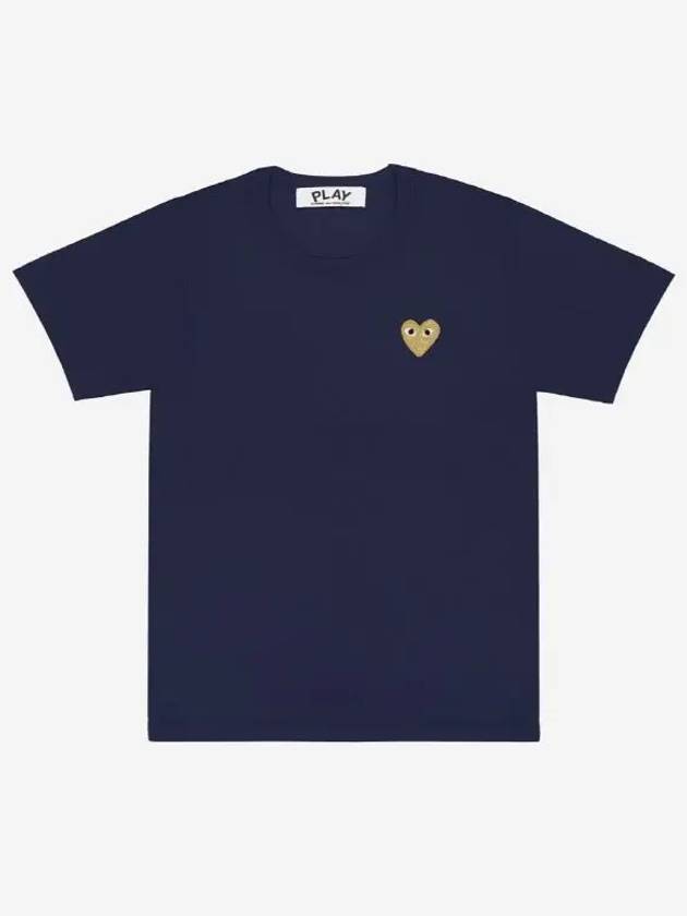 Gold Heart Wappen Short Sleeve T-Shirt Navy - COMME DES GARCONS - BALAAN 3