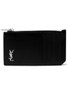 Tiny Cassandre Fragments Silver Hardware Leather Zipper Card Wallet Black - SAINT LAURENT - BALAAN 2