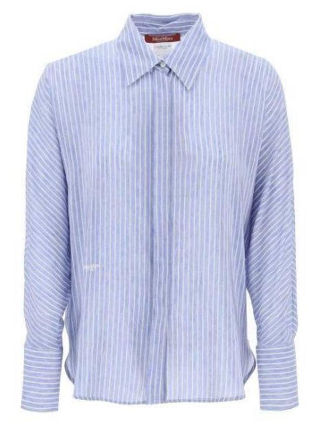 Dinar Striped Silk Long Sleeve Shirt Blue - MAX MARA - BALAAN 2