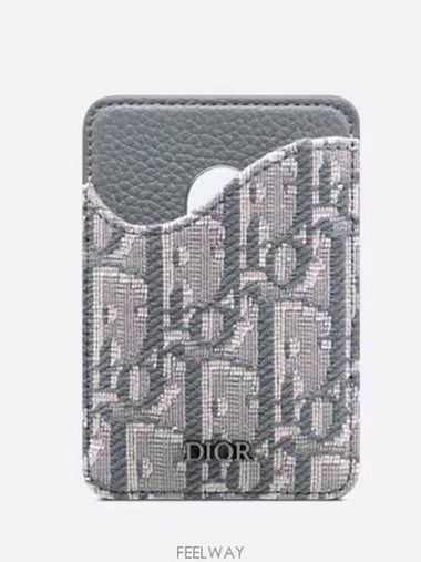 Saddle Magnetic Card Wallet Deep Gray Grain Calfskin - DIOR - BALAAN 1