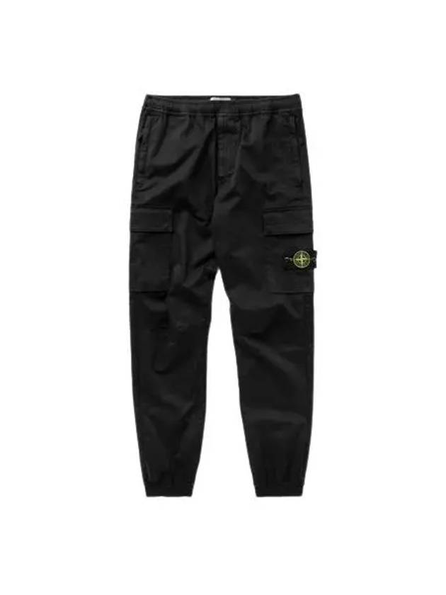 Garment Dyed Cotton Wool Satin Cargo Track Pants Black - STONE ISLAND - BALAAN 2