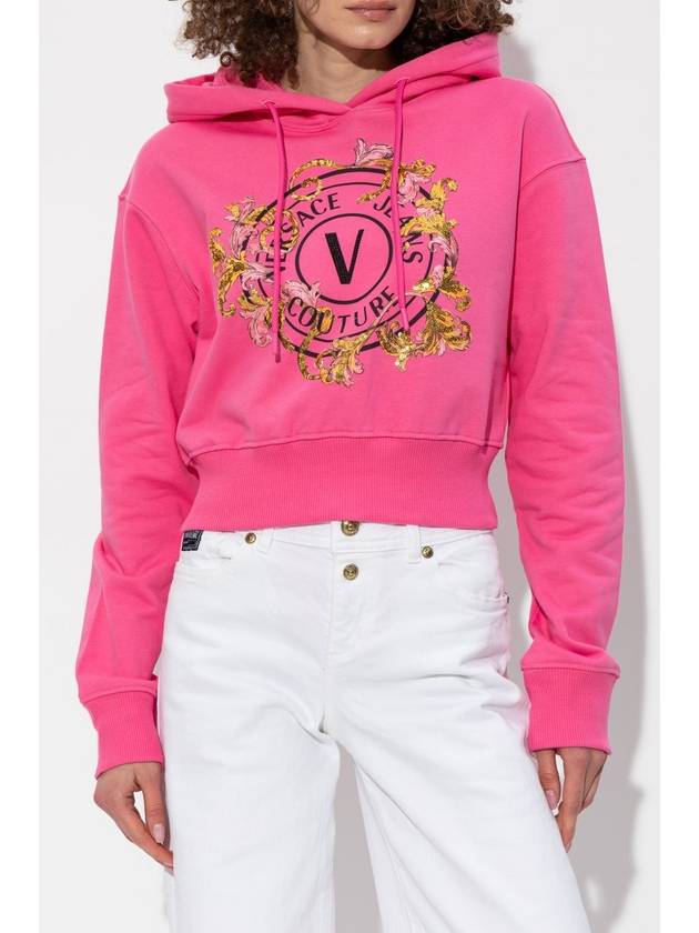 Versace Jeans Couture Sweatshirt With Print And Shimmering Sequins, Women's, Pink - VERSACE - BALAAN 3