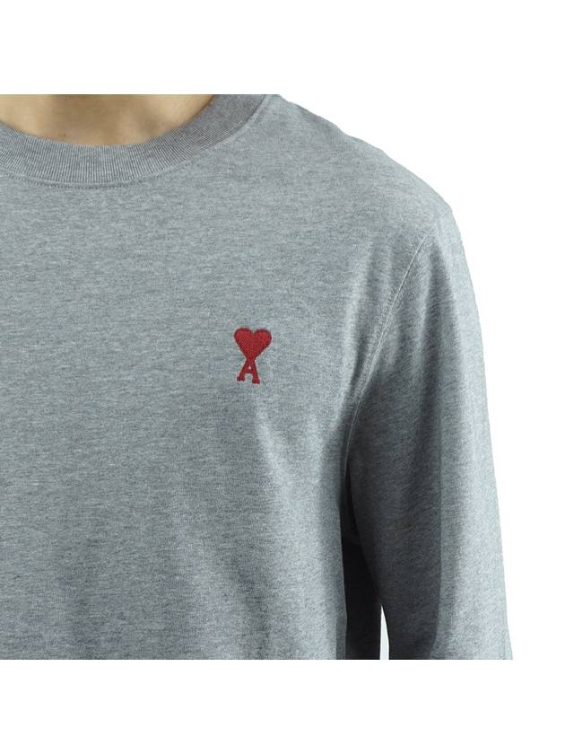 Chain Stitch Heart Logo Long Sleeve T-Shirt Heather Grey - AMI - BALAAN 8