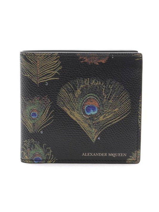 Men's Feather Printed Bicycle Wallet Black - ALEXANDER MCQUEEN - BALAAN.