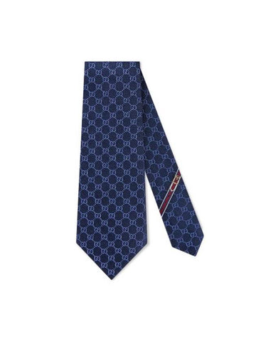 GG Pattern Silk Tie Navy - GUCCI - BALAAN 1