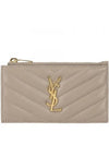 Monogram Logo Plaque Zip-Up Card Wallet Dusty Grey - SAINT LAURENT - BALAAN 2