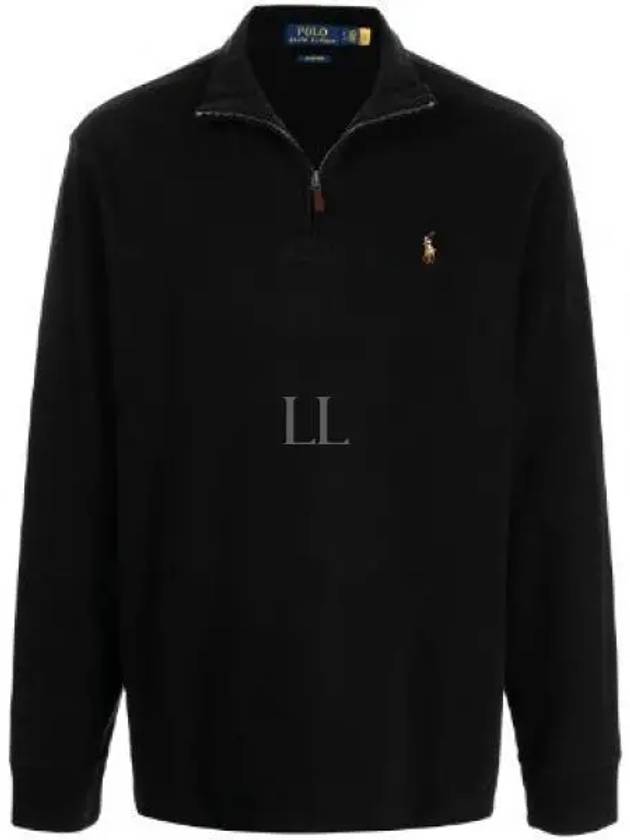 Embroidered Pony Logo Half Zip-Up Knit Top Black - POLO RALPH LAUREN - BALAAN 2