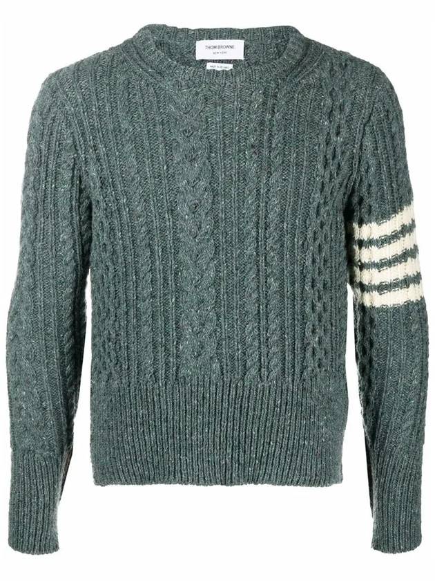 4-Bar Aran Cable Pullover Knit Top Blue - THOM BROWNE - BALAAN 3