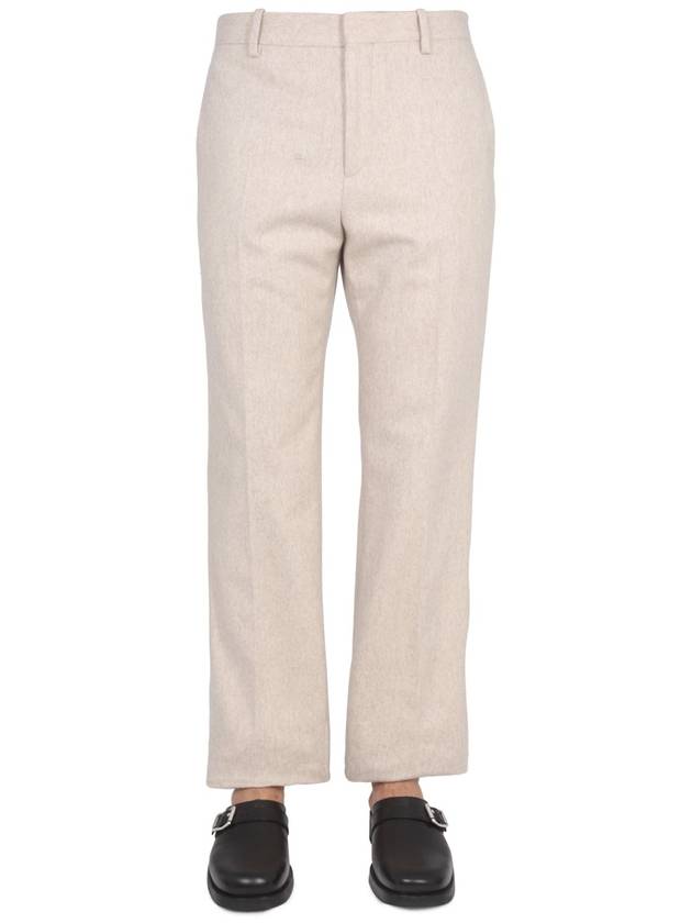 Slim Fit Tag Wool Straight Pants Beige - OFF WHITE - BALAAN 2