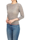 Women's Wool Rib 3/4 Sleeve Crew Neck Pullover Knit Top Light Gray - THOM BROWNE - BALAAN 6