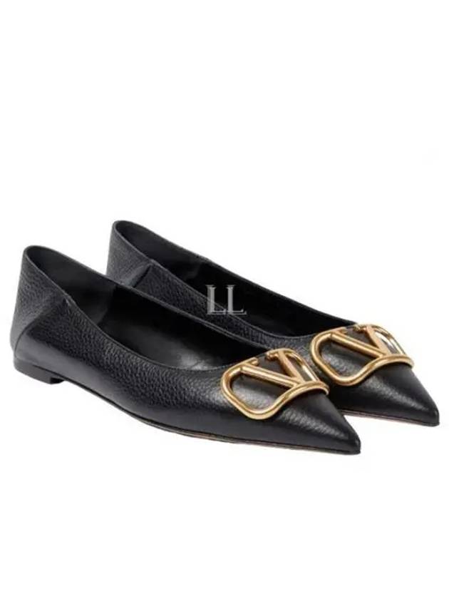 V Logo Pointed Toe Ballerina Flats Black - VALENTINO - BALAAN 2