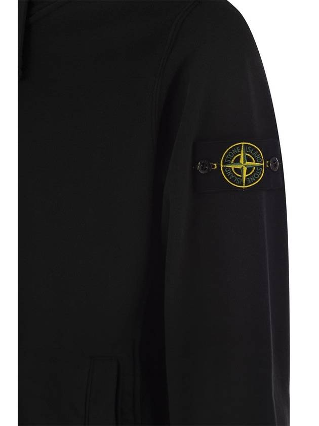 Wappen Patch Brushed Cotton Fleece Hoodie Black - STONE ISLAND - BALAAN 5