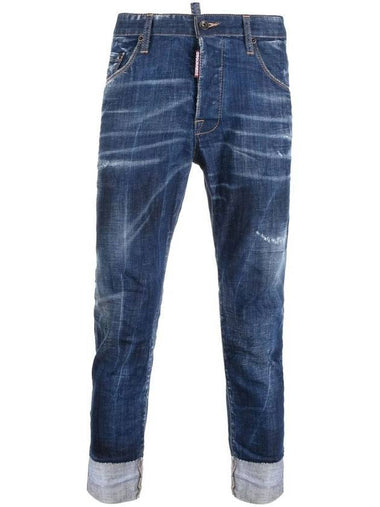 Men's Distressed Effect Crop Jeans Blue - DSQUARED2 - BALAAN 1