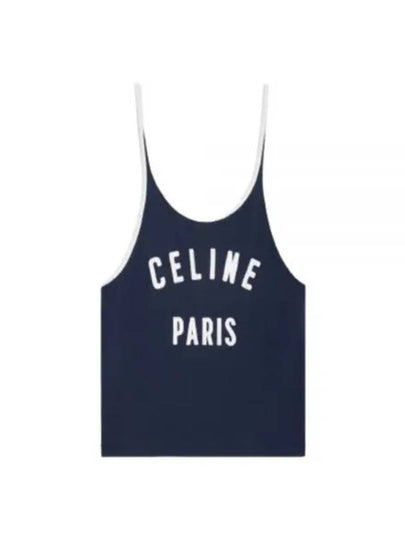 Satin Patch Cotton Jersey Sleeveless Navy - CELINE - BALAAN 2