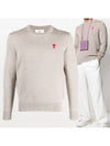 Small Heart Logo Wool Knit Top Beige - AMI - BALAAN 2