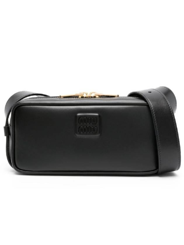 Embossed Logo Leather Shoulder Bag Black - MIU MIU - BALAAN 2