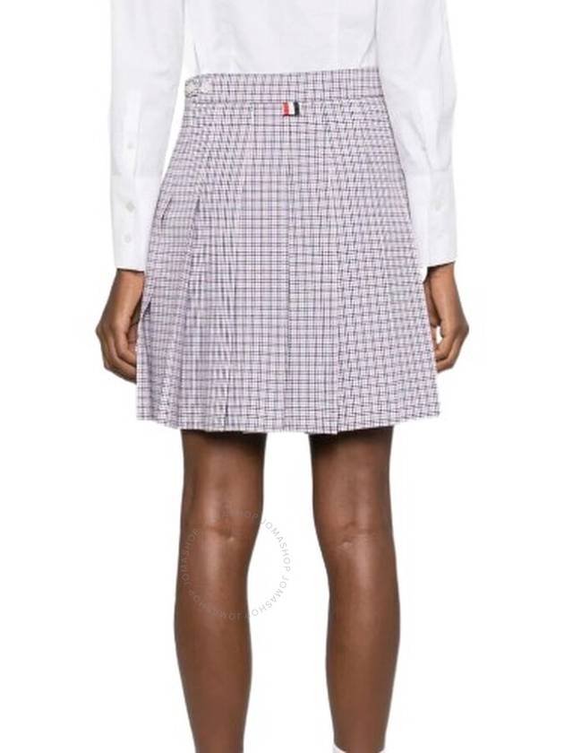 Women's Check Pattern Cotton Blend Pleats Skirt Red - THOM BROWNE - BALAAN 3