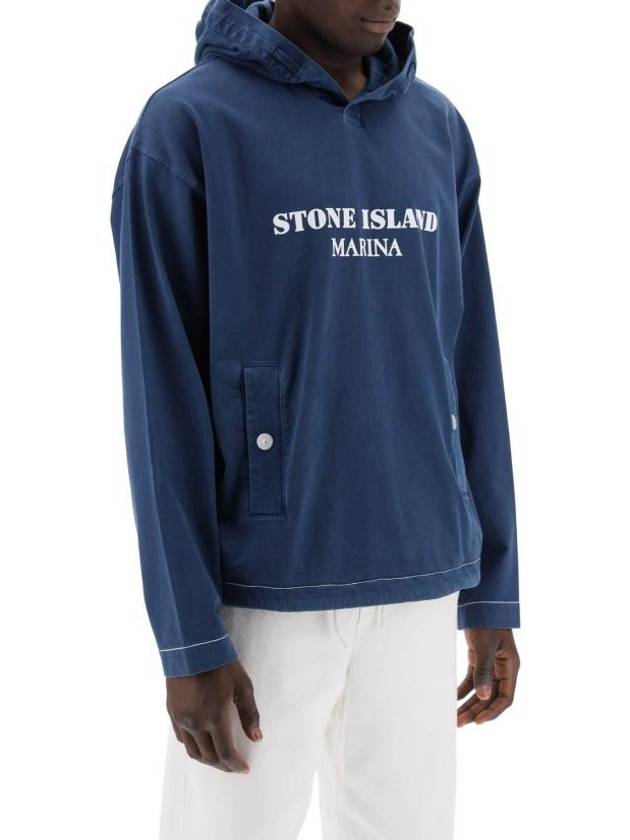 Old Treatment Oversized Fit Cotton Hoodie Royal Blue - STONE ISLAND - BALAAN 3