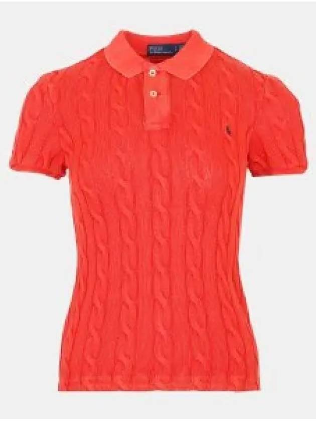 Slim Fit Cable Knit Polo Shirt Red - POLO RALPH LAUREN - BALAAN 2