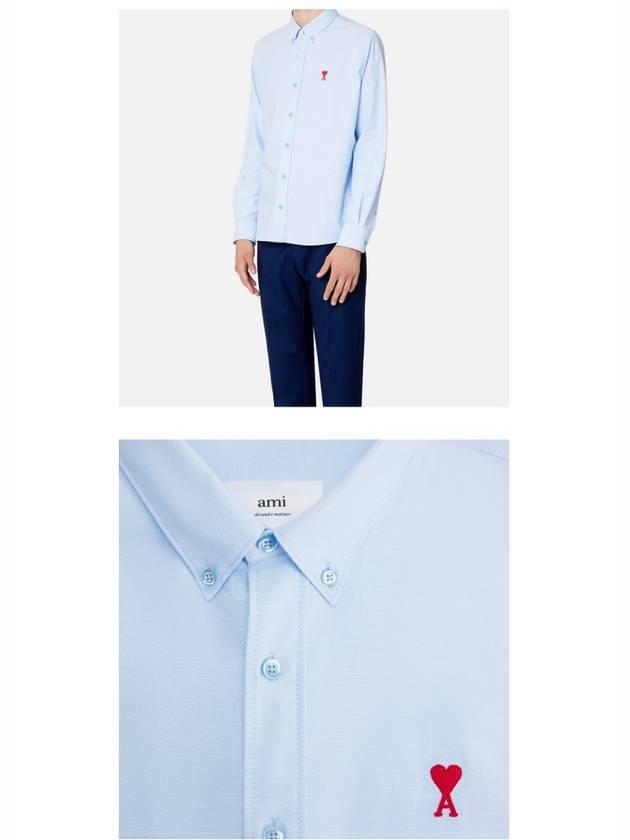 Heart Logo Oxford Button Down Long Sleeve Shirt Sky Blue - AMI - BALAAN 6