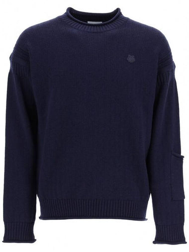 Tiger Patch Pullover Wool Knit Top Navy - KENZO - BALAAN 1