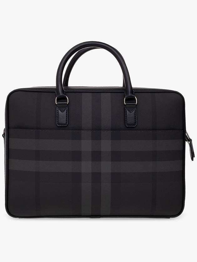 Check Print Leather Brief Case Charcoal - BURBERRY - BALAAN 4