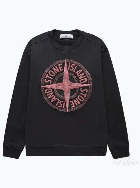 Garment Dyed Stitches Four Print Crewneck Sweatshirt Black - STONE ISLAND - BALAAN 2