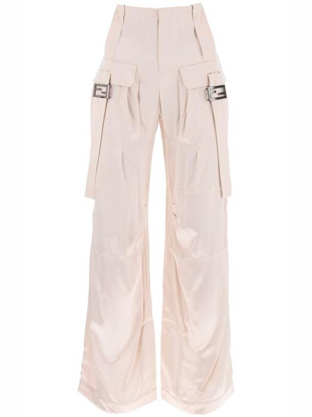 Women's Viscose Shiny Cargo Straight Pants Beige - FENDI - BALAAN 2