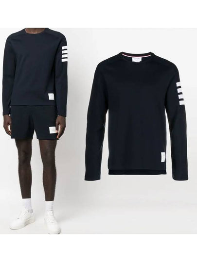 4-Bar Striped Cotton Long Sleeve T-Shirt Navy - THOM BROWNE - BALAAN 2