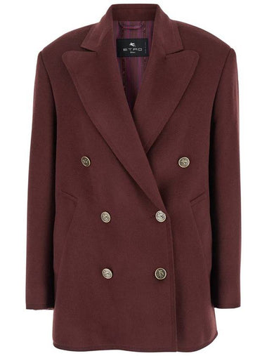 Bordeaux Double-Breasted Jacket With Logo Detail On Buttons In Wool Blend Woman - ETRO - BALAAN 1