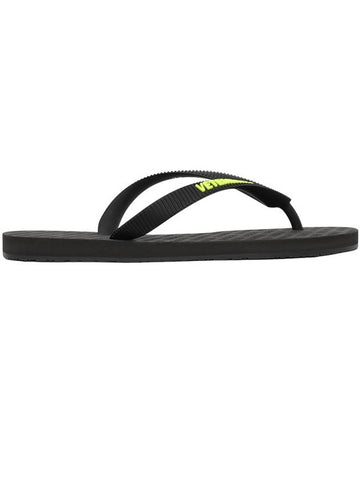 Yellow Logo Strap Flip Flops Black - VETEMENTS - BALAAN.