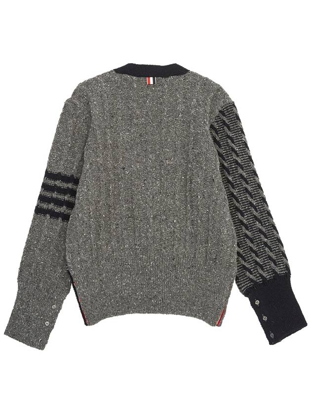 Funmix Donnyroll Cable 4 Bar V-Neck Cardigan Medium Grey - THOM BROWNE - BALAAN 3