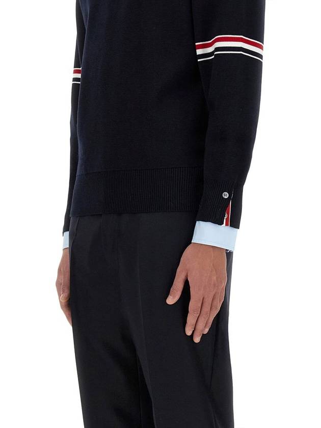 Men's Milan Stitch Armband Crew Neck Knit Top Navy - THOM BROWNE - BALAAN 5