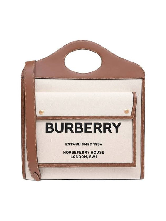Medium Two-tone Canvas Leather Pocket Tote Bag Beige - BURBERRY - BALAAN 1