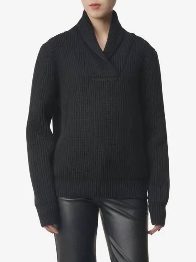 Shawl Collar Wool Knit Top Black - SAINT LAURENT - BALAAN 2