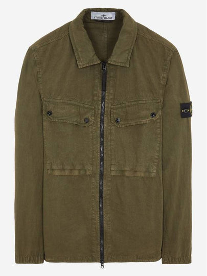 Brushed Organic Cotton Overshirt Jacket Dark Green - STONE ISLAND - BALAAN 2