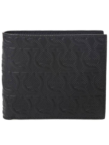 Gancini Motif Half Wallet Black - SALVATORE FERRAGAMO - BALAAN 1