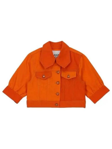 Cropped Denim Short Jacket Orange - GANNI - BALAAN 1