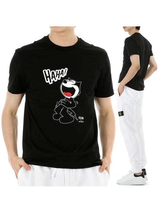 Men's Felix The Cat Laughing Short Sleeve T-Shirt Black - NEIL BARRETT - BALAAN.