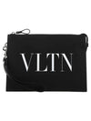 Logo Leather Clutch Bag Black - VALENTINO - BALAAN 1