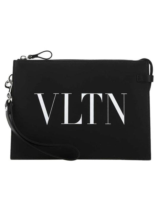 logo leather clutch bag black - VALENTINO - BALAAN.