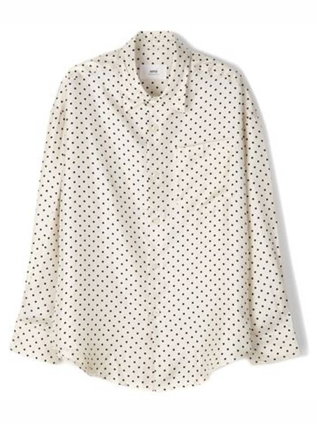 Dot Pattern Boxy Fit Silk Long Sleeve Shirt Ivory - AMI - BALAAN 1