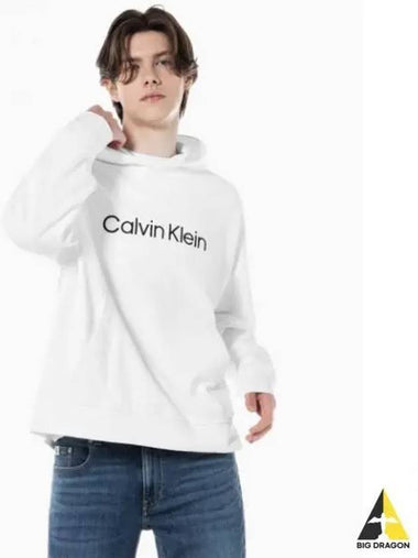 JEANS Men s White Relaxed Fit Standard Logo Hoodie 40HM231 YAA - CALVIN KLEIN - BALAAN 1