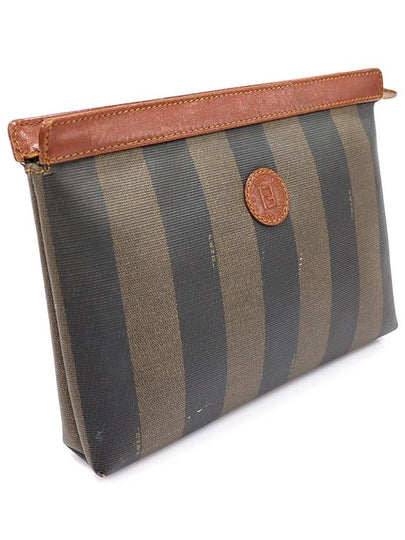 11808 PVC Pequin Stripe Brown Leather Clutch - FENDI - BALAAN 2