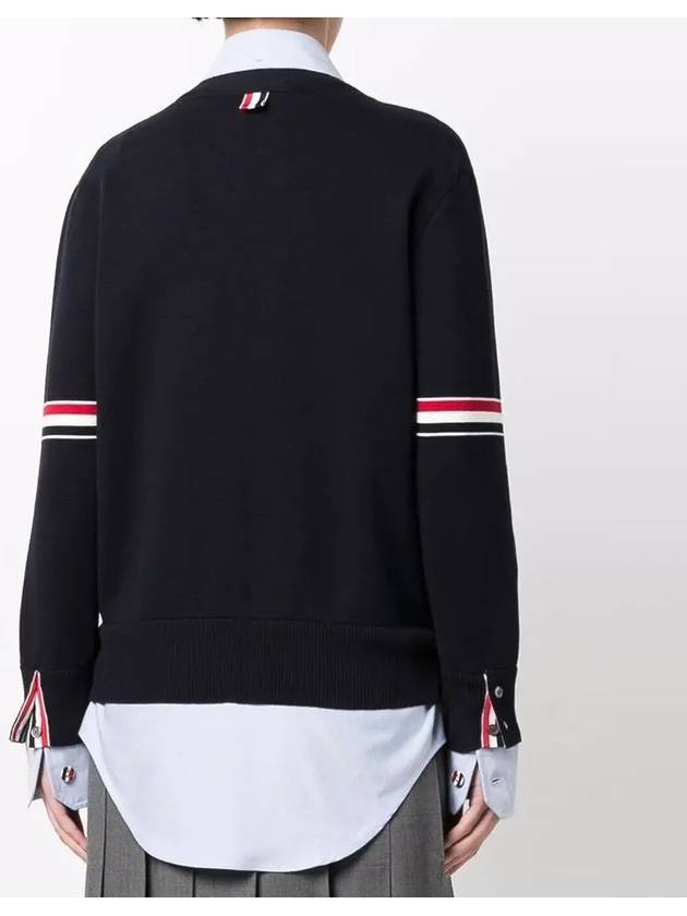 Women's Cotton Pointelle Cable Knit Short Sleeve Cardigan Navy - THOM BROWNE - BALAAN 5